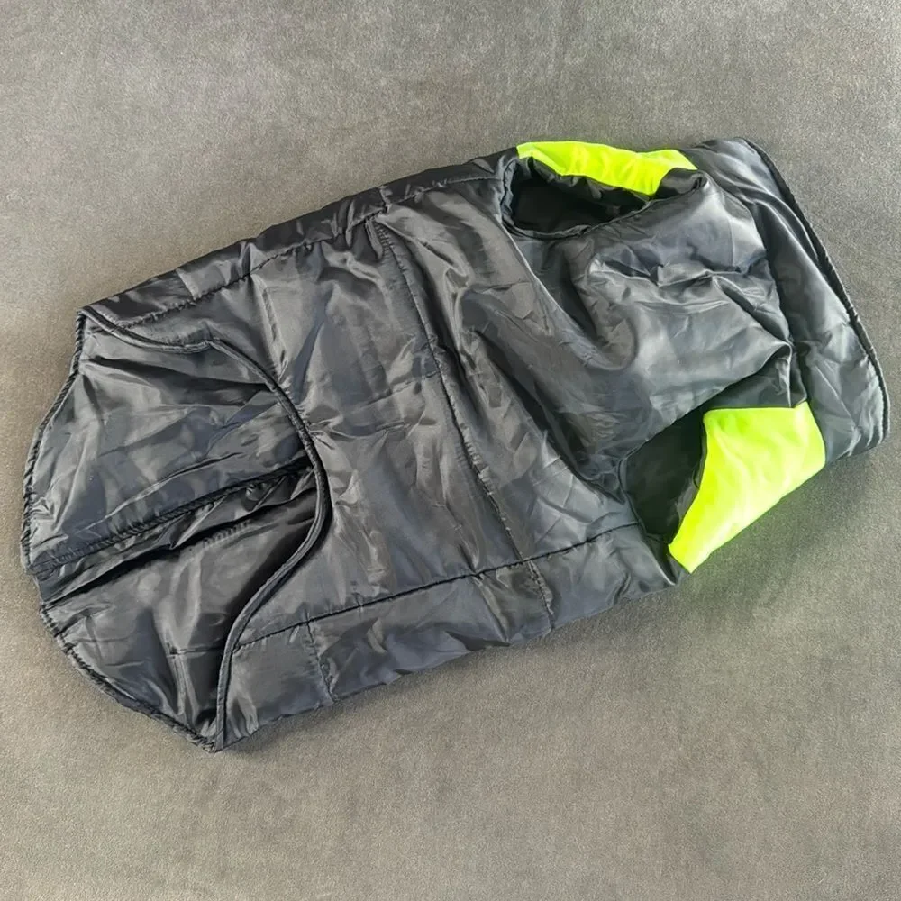 Dog Coat Black & Neon Yellow Zip Up No Pull Design D-Rings for Leash Size 5XL